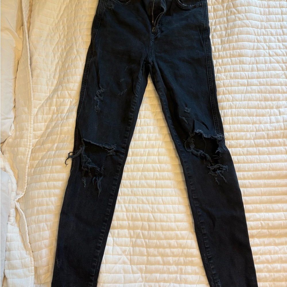 Agolde Ripped Black High Rise Roxanne Skinny Jeans